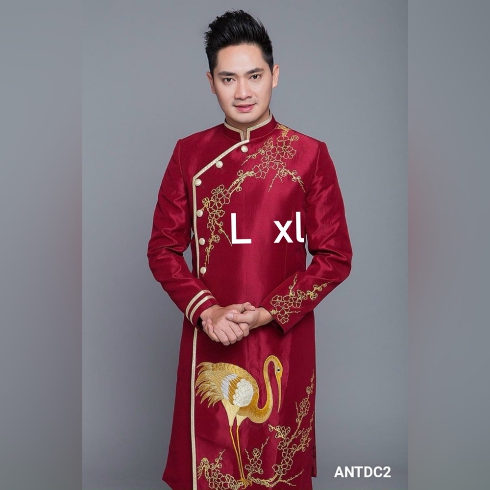 ao dai lụa cach tan nam, Vietnamese men’s modern contemporary long dress xl 6x 🎁
